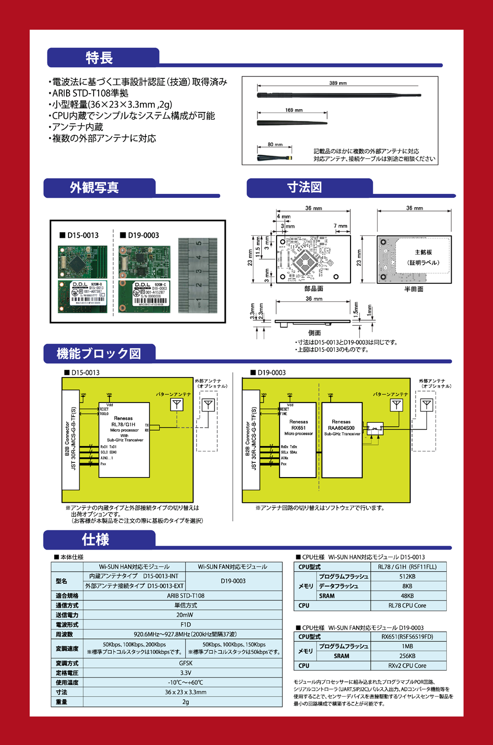 製品案内 920MHz無線モジュール